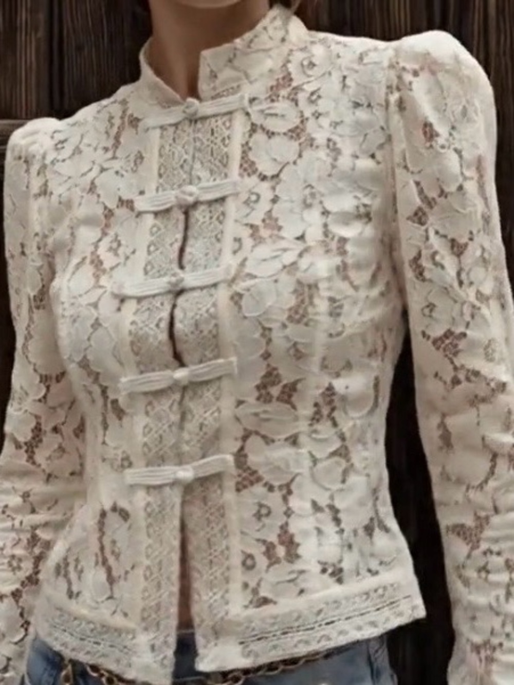 Cider Cream Floral Lace Button-Front Blouse